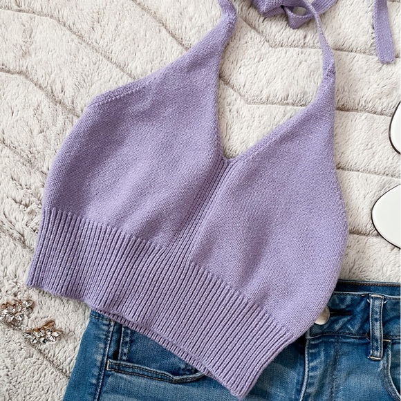 Bei Si Dun Tops - Bei Si Dun Purple Crop Halter Top